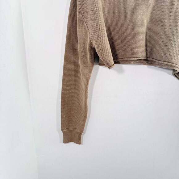 Zara Brown Knit Turtleneck Boxy Cropped Sweater Size Large - Picture 7 of 12
